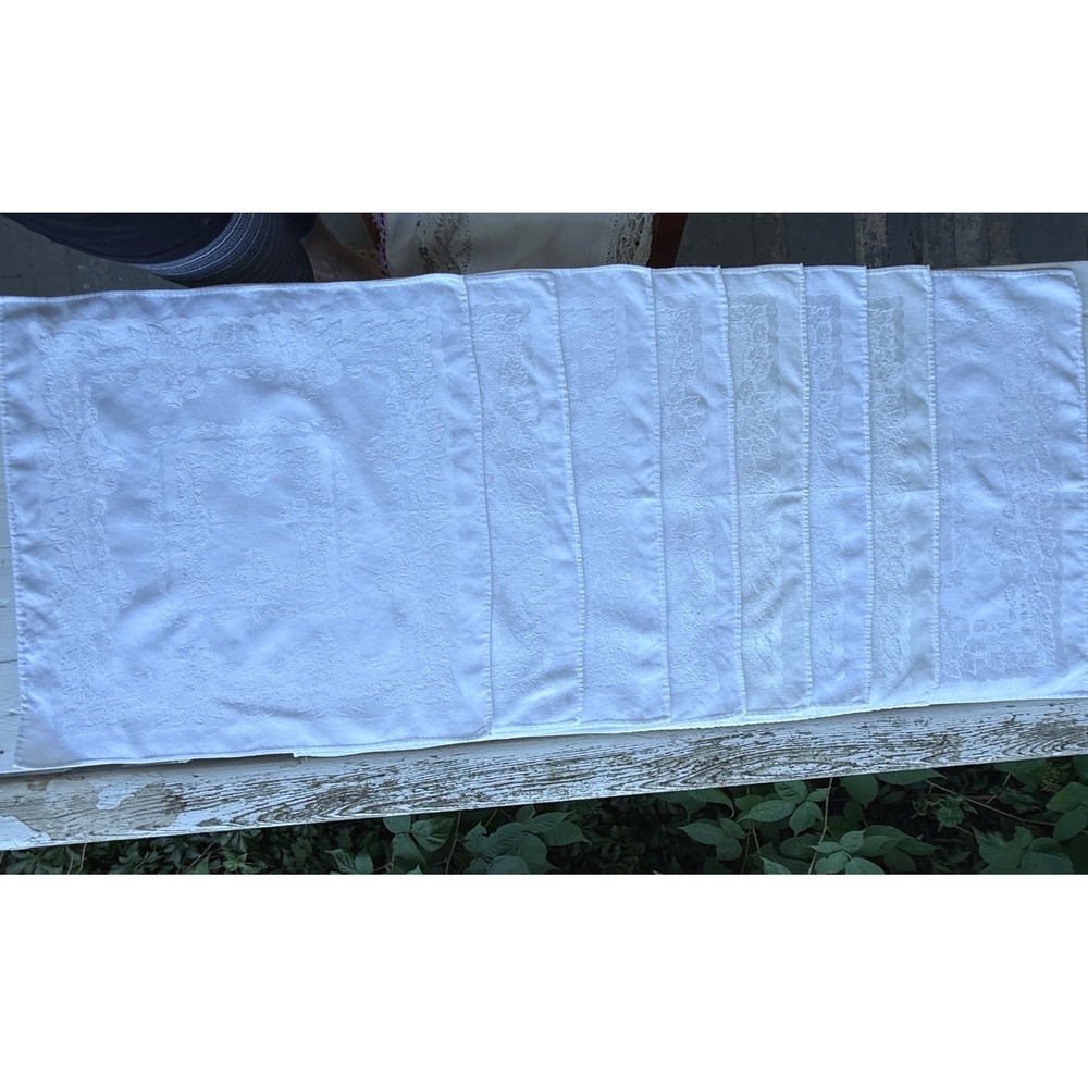Vintage White Damask Floral Napkins Set of 8 Rose Jacquard Dinner Linens